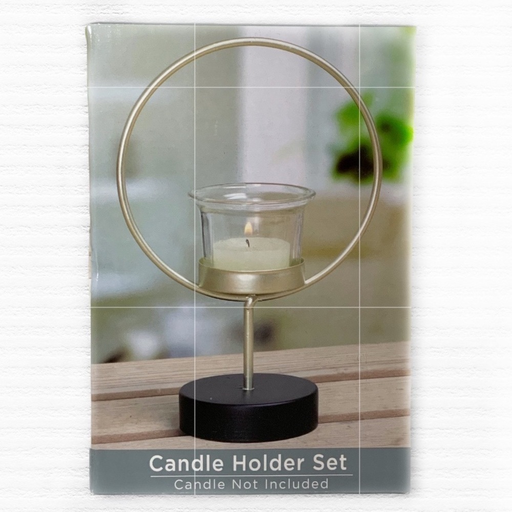 Candle Holder Set Tabletop Pedestal Minimalistic Geometric Classic Gold Black - Picture 5 of 13
